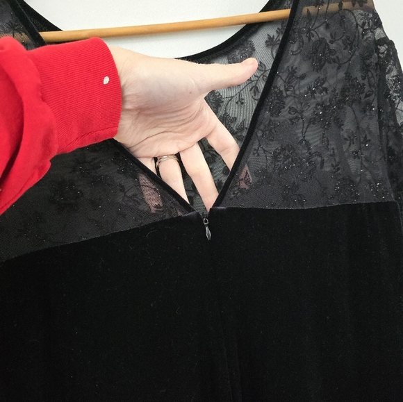 Robbie Bee Dress Womens Black Witchy Goth Whimsigoth Maxi Velour Sheer Sz 12 - Picture 6 of 12